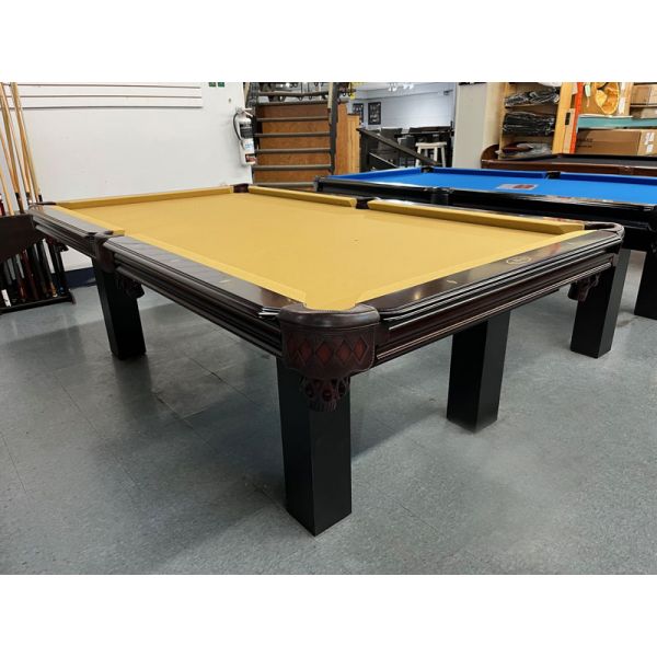 Majestic Frontenac Demonstrator floor model 8 foot Mahogany finish pool table with natural quarried 3/4 inch slate Code : TABLE430MAJ8P  
Made with solid North American and European Hardwoods, genuine leather pockets and Championship Invitational Gold co