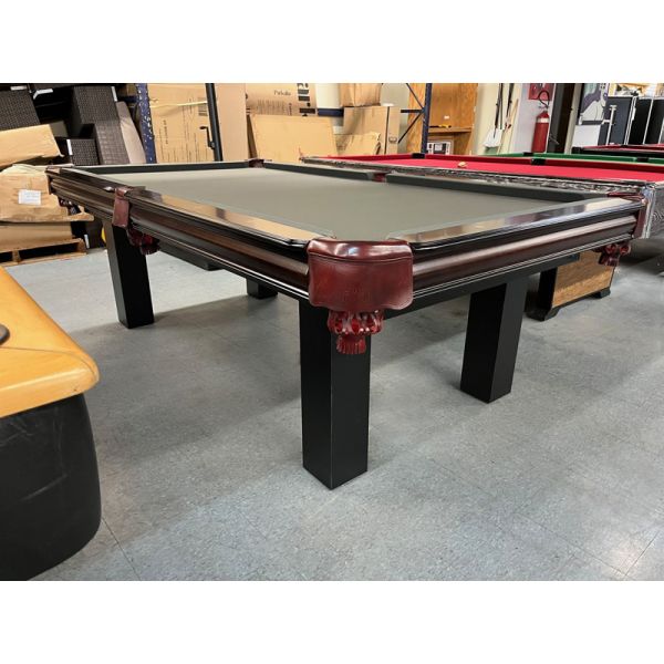 
Majestic Demonstrator floor model 8 foot Black and Walnut finish pool table with natural quarried 3/4 inch slate Code : TABLE445MAJ8P
Made with solid North American and European Hardwoods, genuine leather pockets and Championship Invitational Gold colo